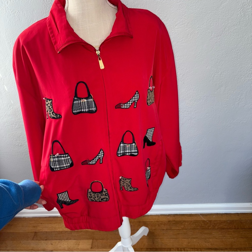 Vintage Franny the nanny vibes Red Women's Jacket with Shoe Print